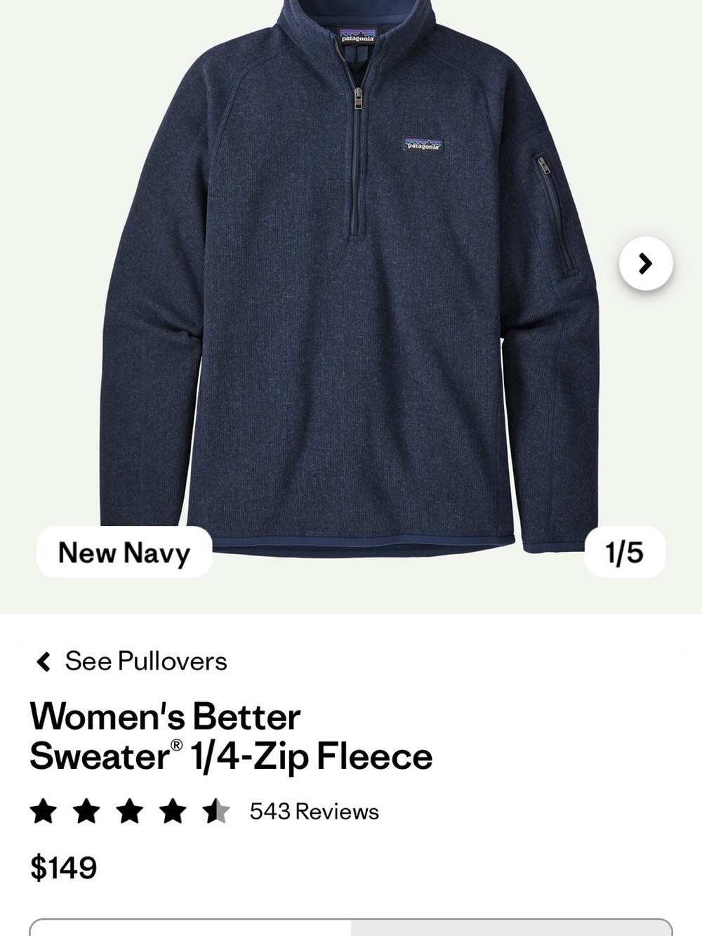 Patagonia 1/4-Zip Sweater Fleece in Navy
